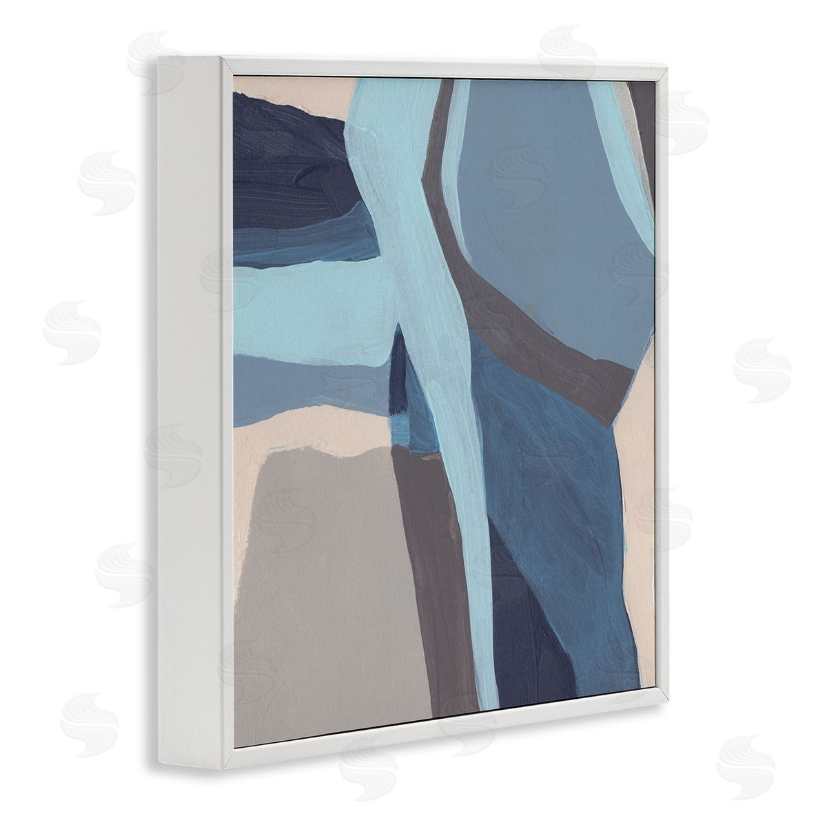 June Erica Vess Coastal Stream Abstraction Geometric Shape Arrangement Blue Grey White Framed Glicee Wall Art Print