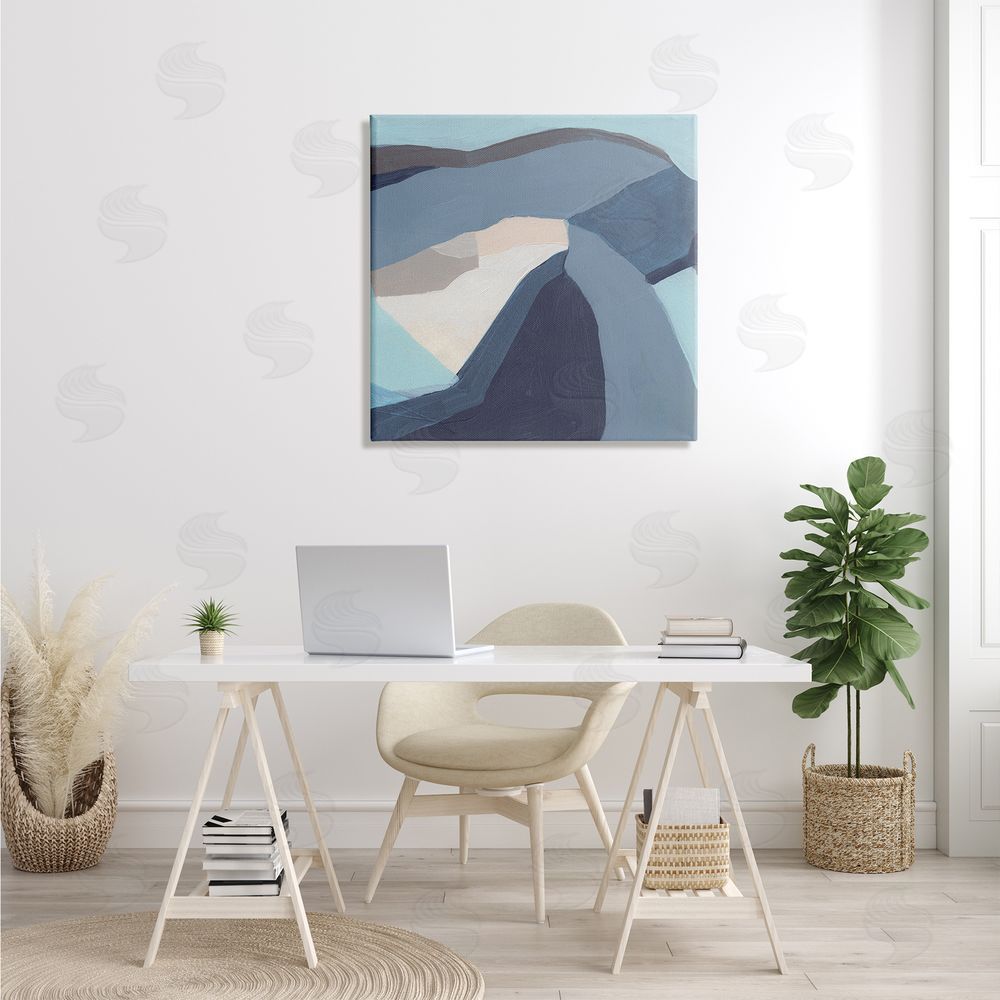 June Erica Vess Geometric Coastal Shape Arrangement Abstract Blue Grey Canvas Wall Art in Room