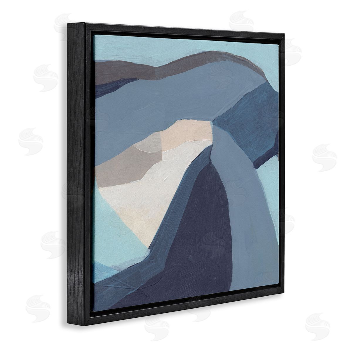 June Erica Vess Geometric Coastal Shape Arrangement Abstract Blue Grey Black Floating Frame Canvas Wall Art Print