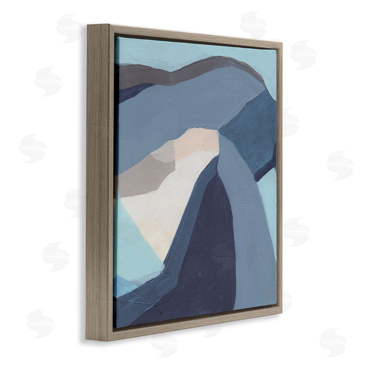 June Erica Vess Geometric Coastal Shape Arrangement Abstract Blue Grey Brown Floating Frame Canvas Wall Art Print