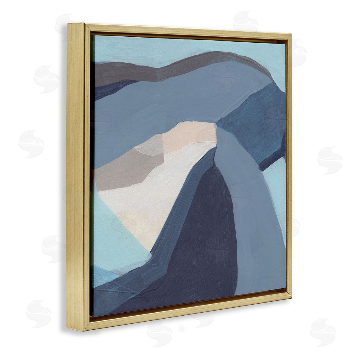 June Erica Vess Geometric Coastal Shape Arrangement Abstract Blue Grey Gold Floating Frame Canvas Wall Art Print