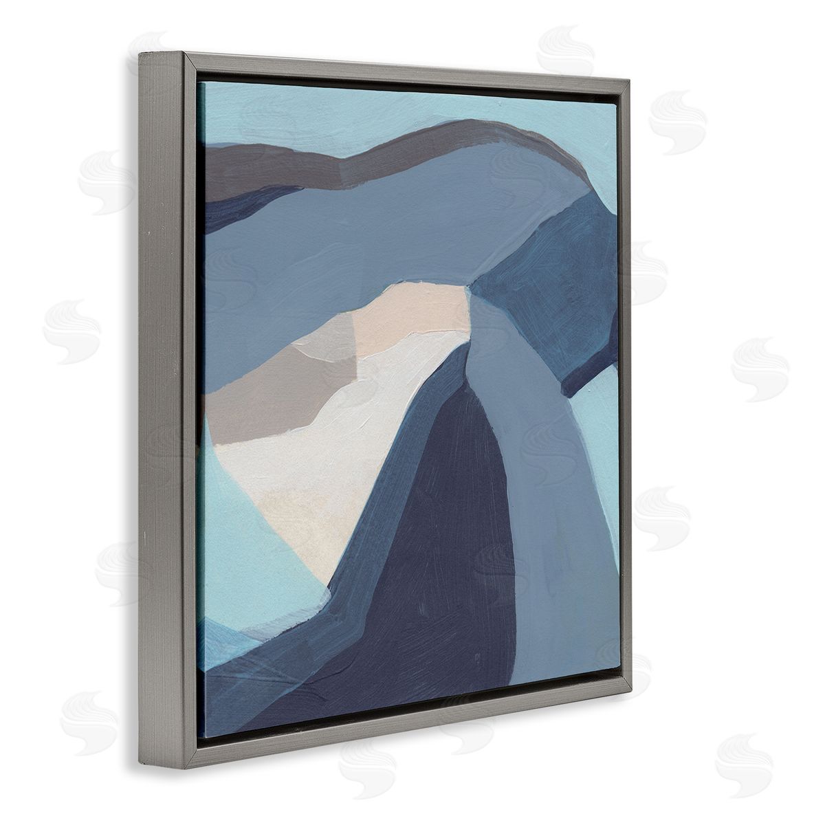 June Erica Vess Geometric Coastal Shape Arrangement Abstract Blue Grey Gray Floating Frame Canvas Wall Art Print