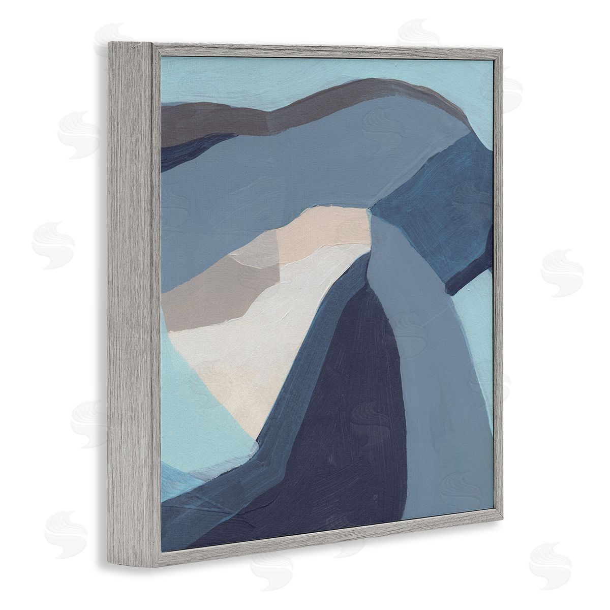 June Erica Vess Geometric Coastal Shape Arrangement Abstract Blue Grey Gray Framed Glicee Wall Art Print