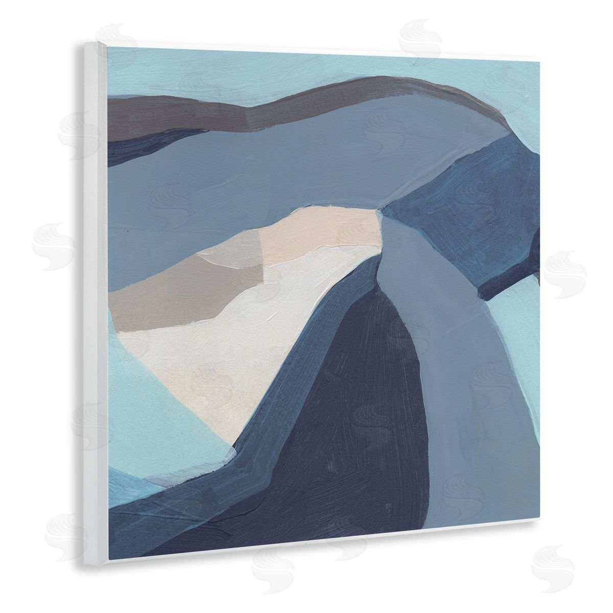 June Erica Vess Geometric Coastal Shape Arrangement Abstract Blue Grey Wooden Wall Plaque Art Print