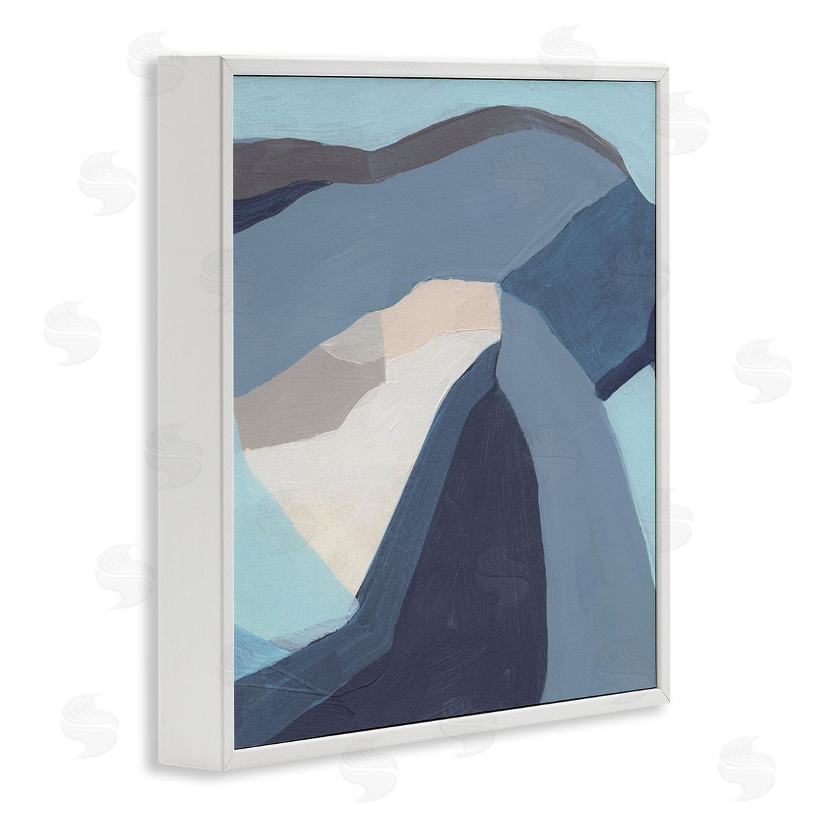 June Erica Vess Geometric Coastal Shape Arrangement Abstract Blue Grey White Framed Glicee Wall Art Print