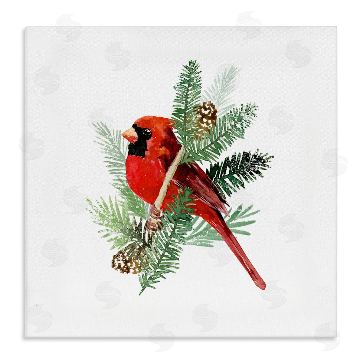 Victoria Barnes Red Cardinal Pine Branch Minimal Bird Portrait Stretched Canvas Wall Art Print