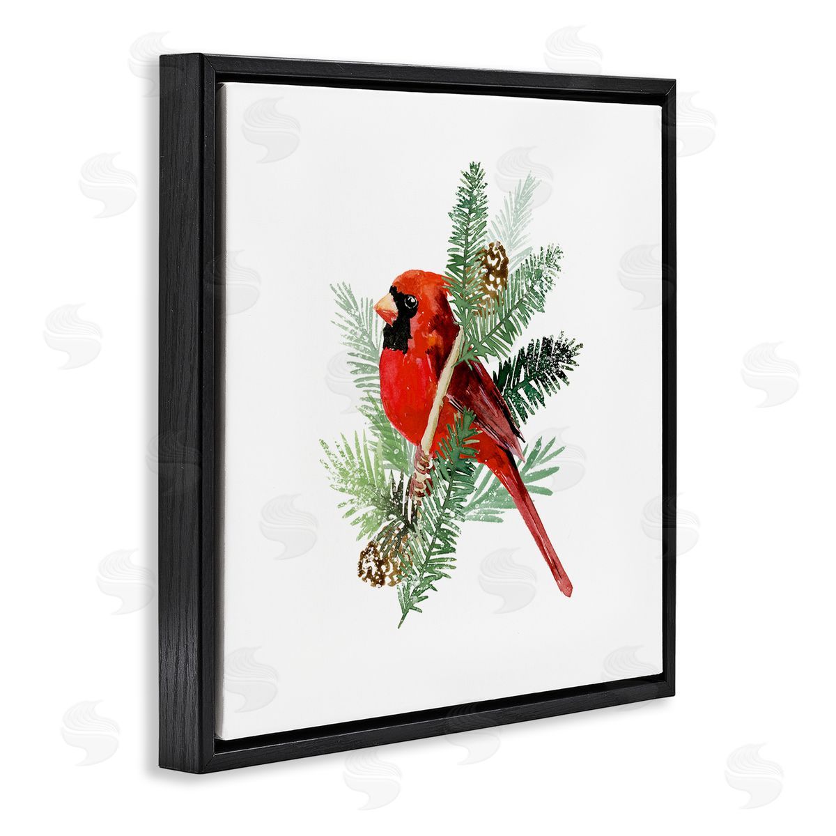 Victoria Barnes Red Cardinal Pine Branch Minimal Bird Portrait Black Floating Frame Canvas Wall Art Print