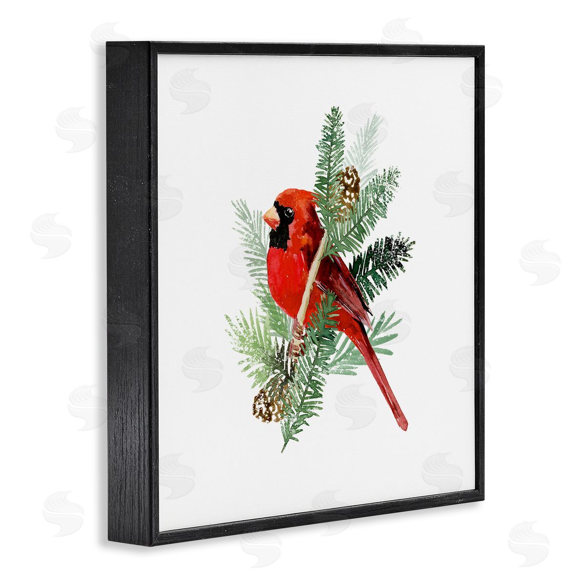 Victoria Barnes Red Cardinal Pine Branch Minimal Bird Portrait Black Framed Glicee Wall Art Print