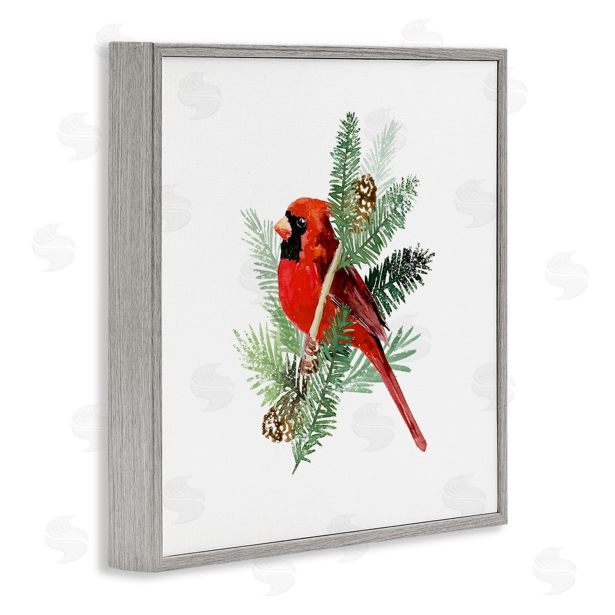 Victoria Barnes Red Cardinal Pine Branch Minimal Bird Portrait Gray Framed Glicee Wall Art Print