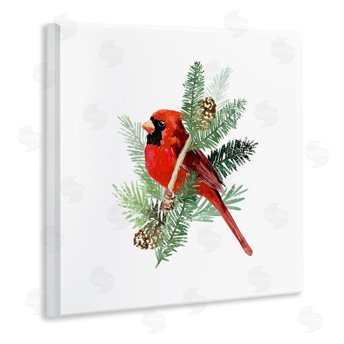 Victoria Barnes Red Cardinal Pine Branch Minimal Bird Portrait Wooden Wall Plaque Art Print