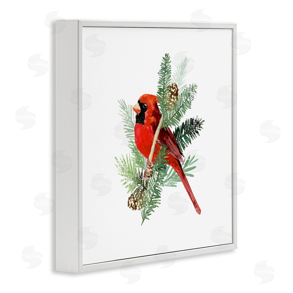 Victoria Barnes Red Cardinal Pine Branch Minimal Bird Portrait White Framed Glicee Wall Art Print
