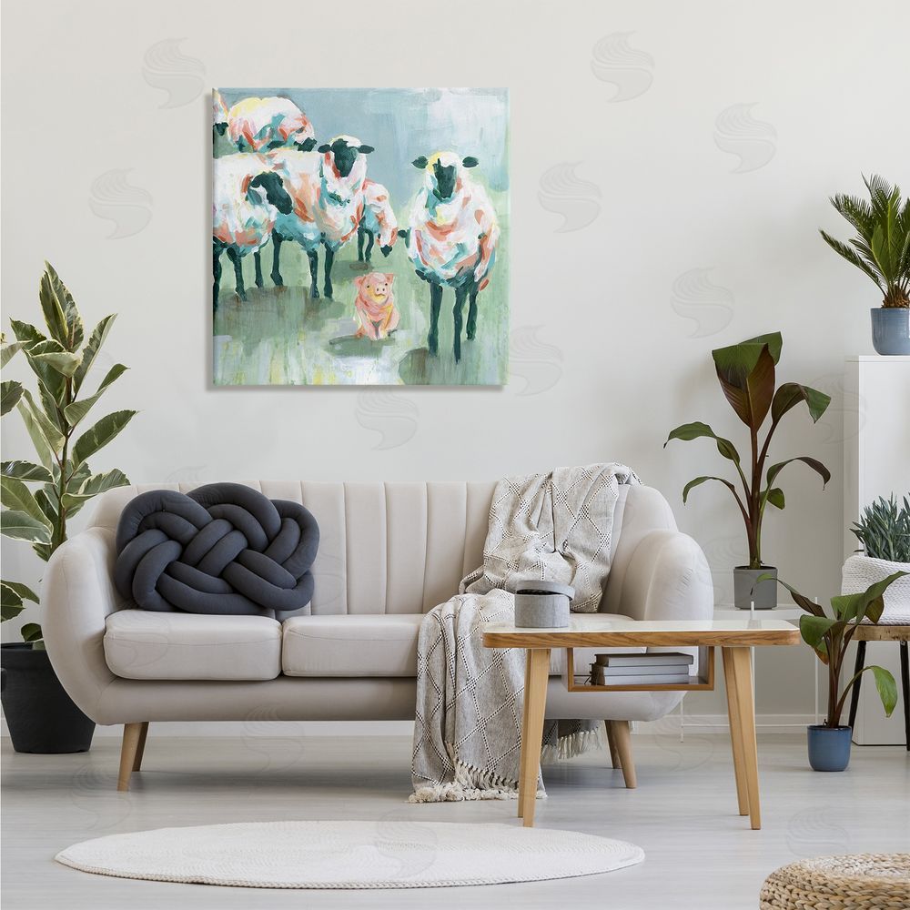 Carol Robinson Piglet in Flock of Sheep Adorable Farm Animal Canvas Wall Art in Room
