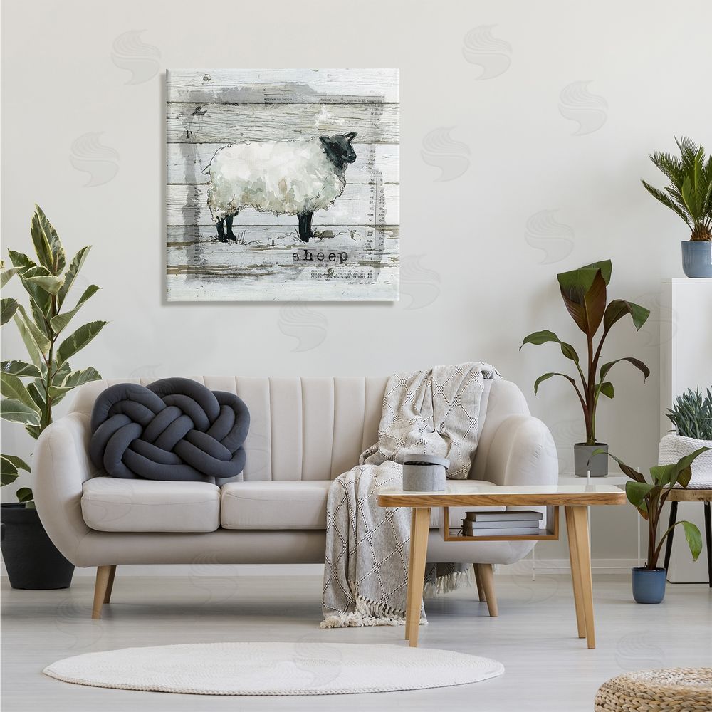 Carol Robinson Charming Country Sheep Book Collage Rustic Pattern Canvas Wall Art in Room