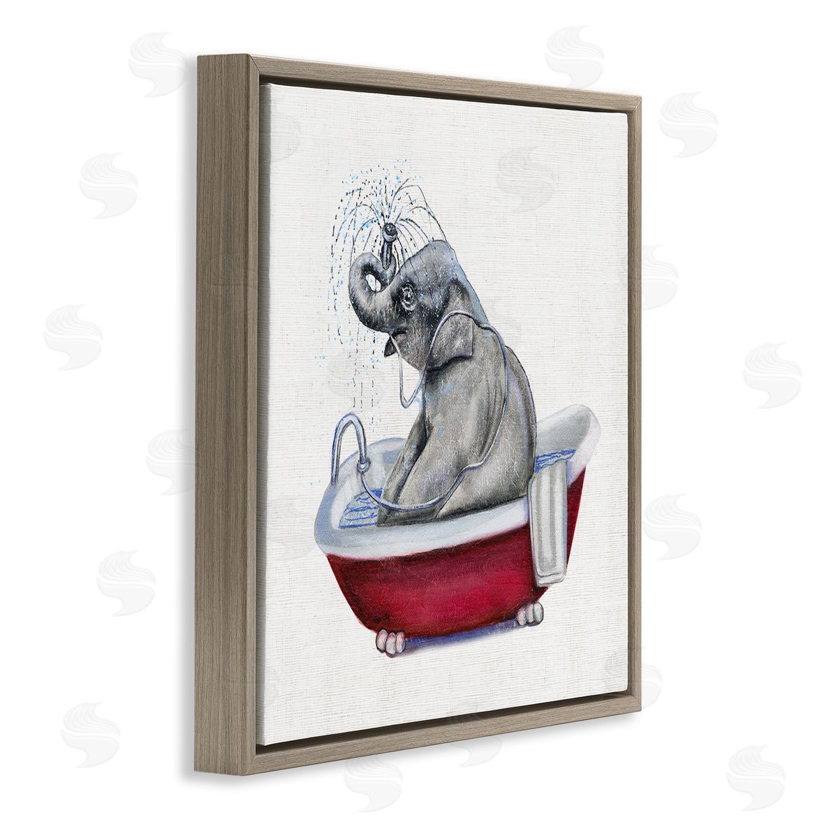 Donna Brooks Elephant in Red Bathtub Playful Safari Animal Brown Floating Frame Canvas Wall Art Print