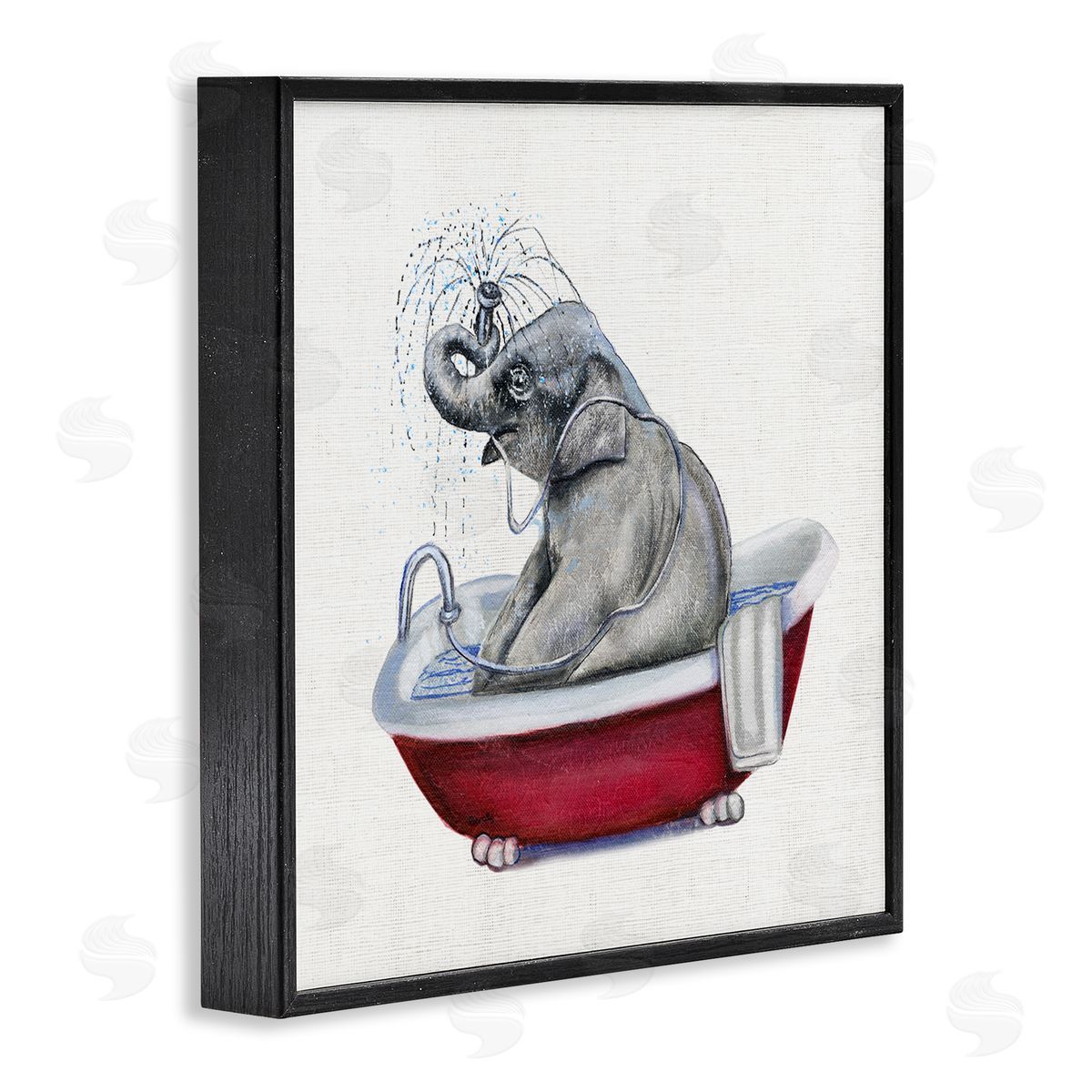 Donna Brooks Elephant in Red Bathtub Playful Safari Animal Black Framed Glicee Wall Art Print