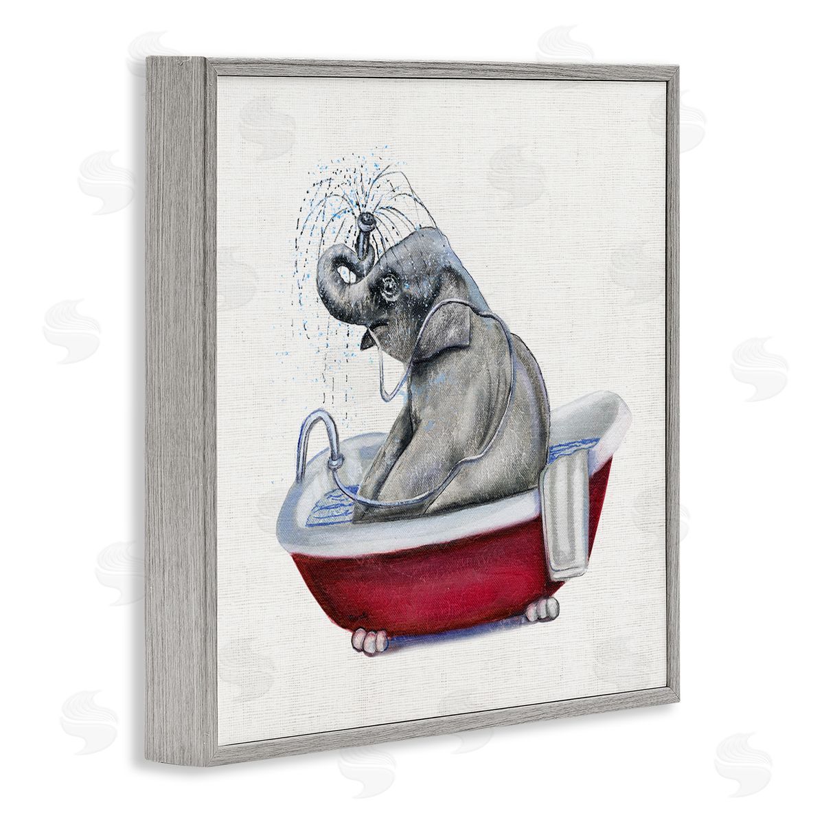 Donna Brooks Elephant in Red Bathtub Playful Safari Animal Gray Framed Glicee Wall Art Print