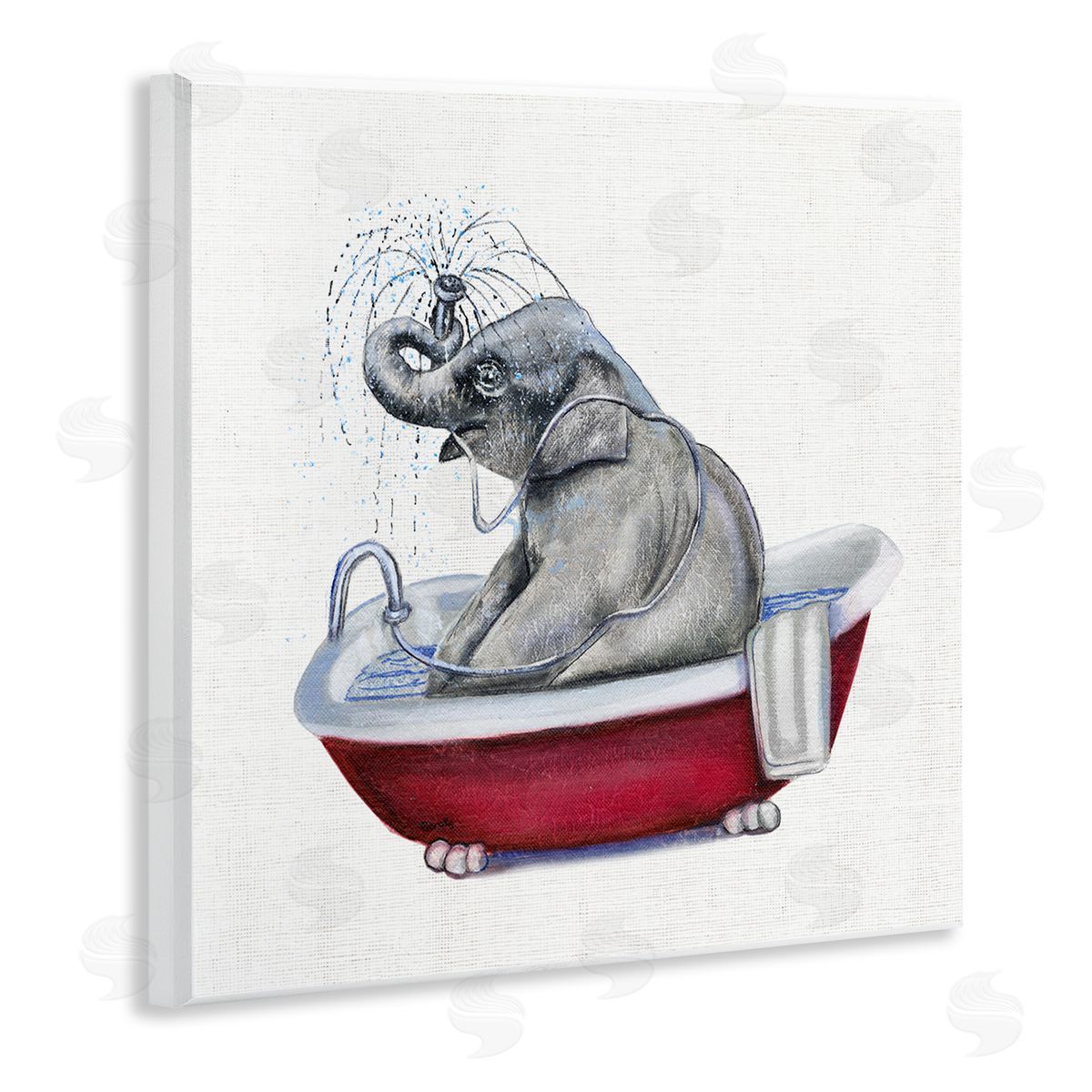 Donna Brooks Elephant in Red Bathtub Playful Safari Animal Wooden Wall Plaque Art Print
