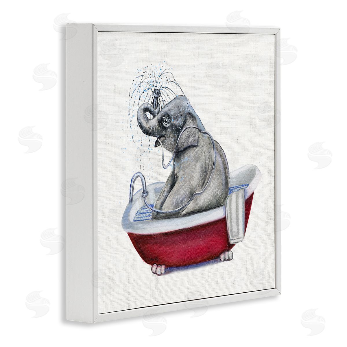 Donna Brooks Elephant in Red Bathtub Playful Safari Animal White Framed Glicee Wall Art Print