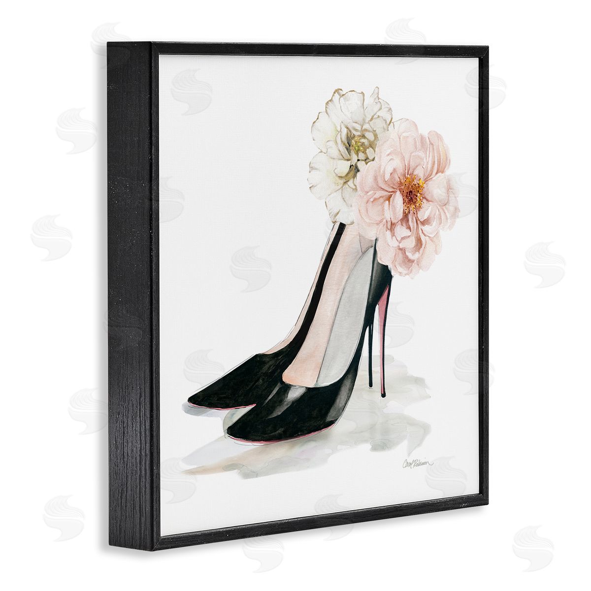 Carol Robinson Pink Floral Black Heels Chic Fashion Shoes Black Framed Glicee Wall Art Print