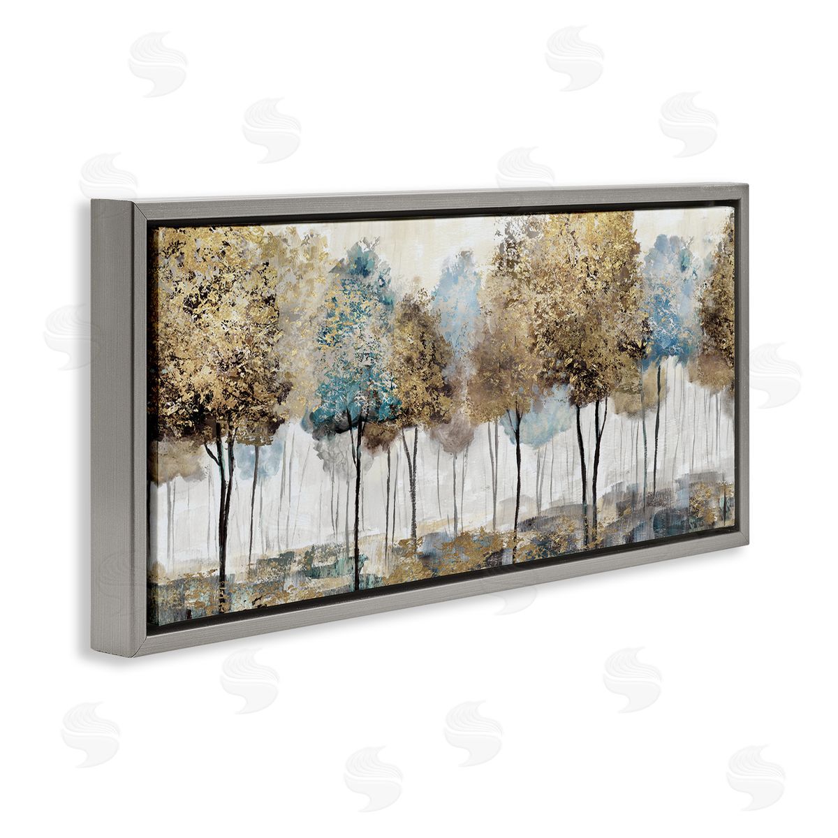 Rustic Country Orchard Landscape Grey Floating Frame Canvas Wall Art, Home Decor by Nan