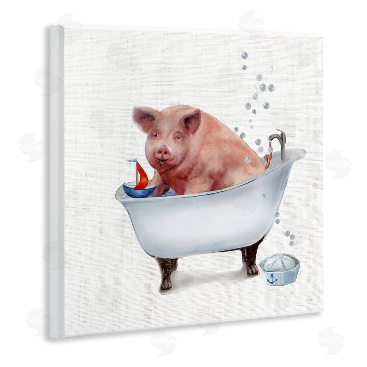 Donna Brooks Large Farm Pig in Bathtub Sailors Hat Bubbles Wooden Wall Plaque Art Print