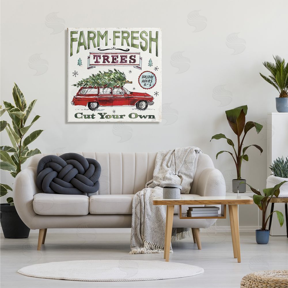 Anne Tavoletti Farm Fresh Trees Vintage Christmas Advertisement Station Wagon Canvas Wall Art in Room