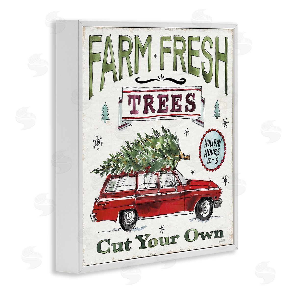 Anne Tavoletti Farm Fresh Trees Vintage Christmas Advertisement Station Wagon White Framed Glicee Wall Art Print
