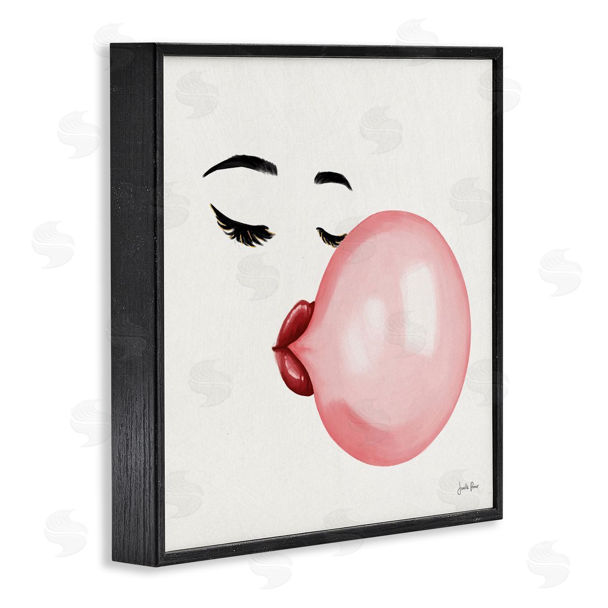 Janelle Penner Glamorous Face Blowing Bubble Gum Bold Lips Black Framed Glicee Wall Art Print