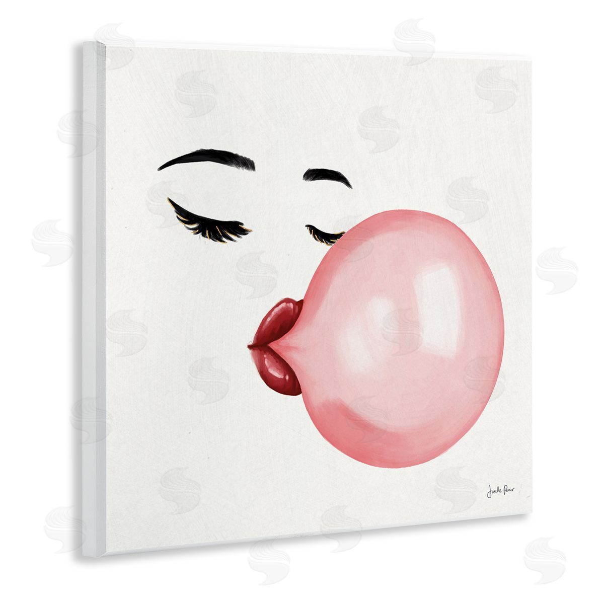 Janelle Penner Glamorous Face Blowing Bubble Gum Bold Lips Wooden Wall Plaque Art Print