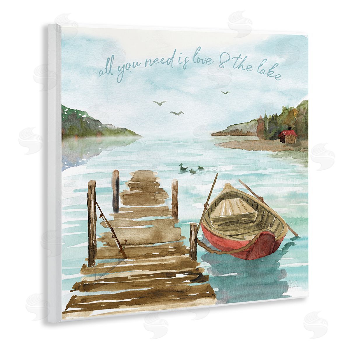 Dina June Love and The Lake Sentiment Boat Dock Landscape Wooden Wall Plaque Art Print