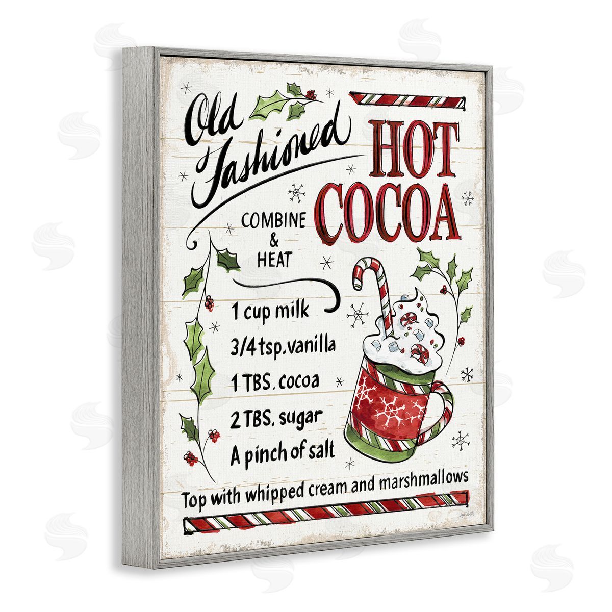 Old Fashioned Hot Cocoa Recipe Grey Frame Print Wall Art, Home Decor by Anne Tavoletti