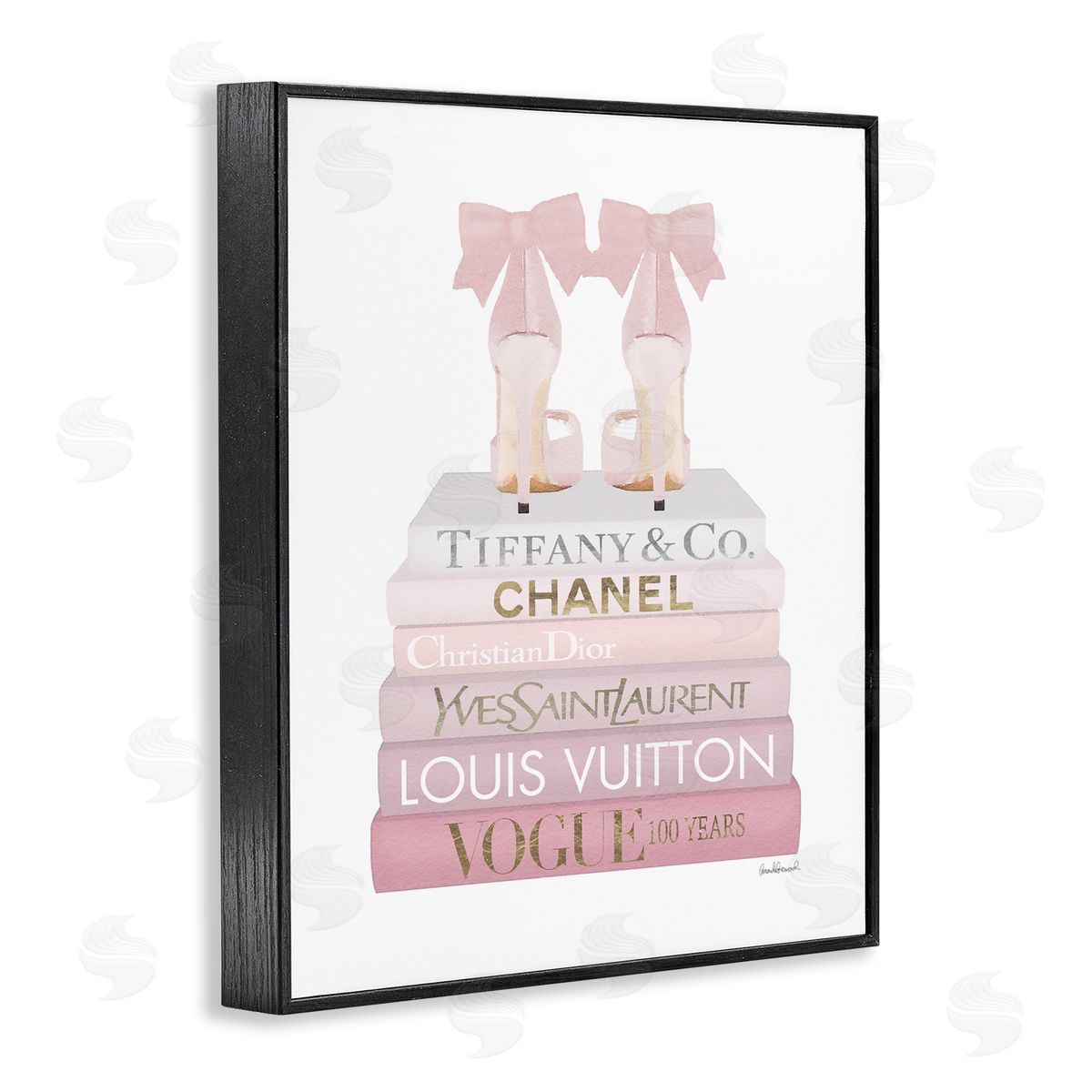 Chic Shoes Glam Bookstack Black Frame Print Wall Art, Home Decor by Amanda Greenwood