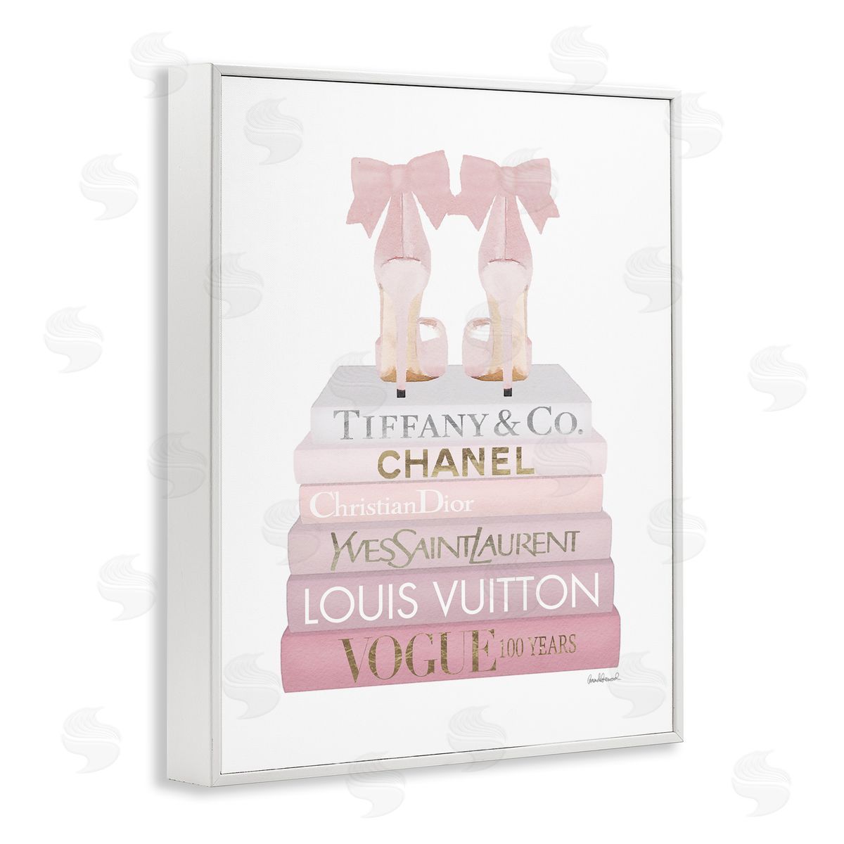 Chic Shoes Glam Bookstack White Frame Print Wall Art, Home Decor by Amanda Greenwood