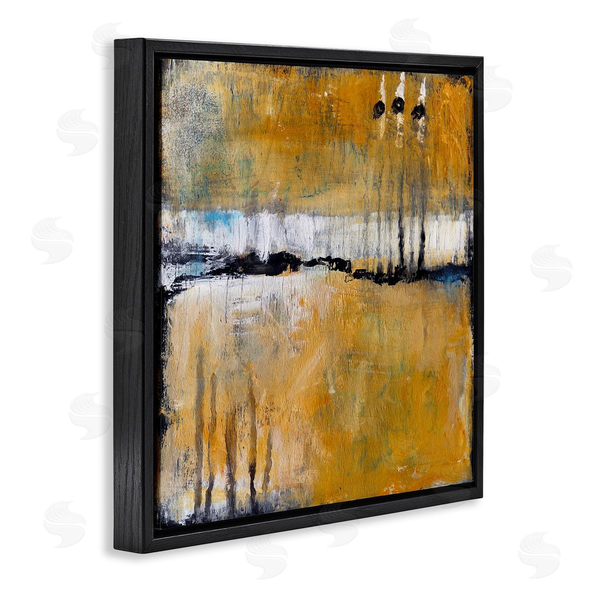 Judi Bagnato Urban Yellow Black Paint Abstraction Industrial Shapes Black Floating Frame Canvas Wall Art Print