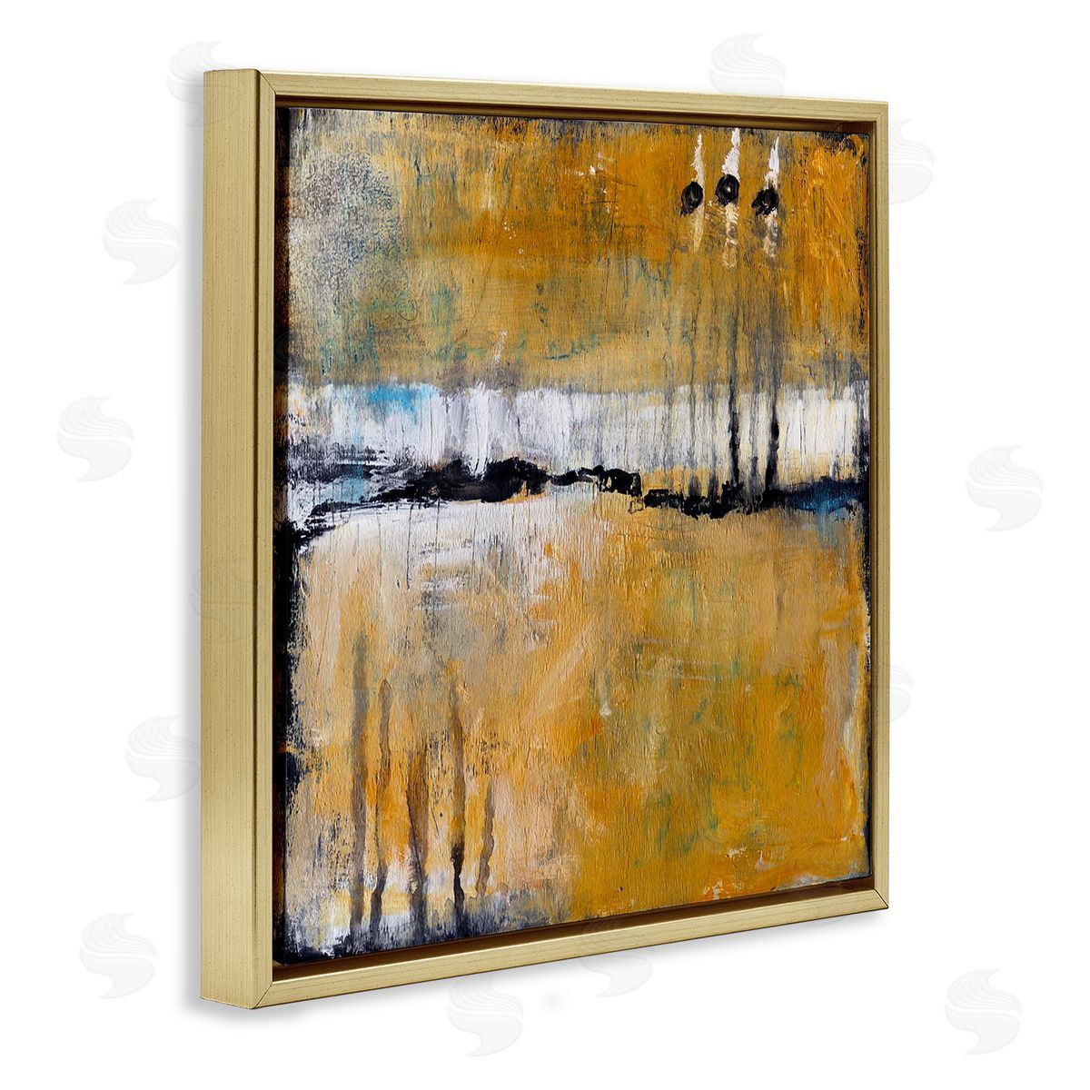 Judi Bagnato Urban Yellow Black Paint Abstraction Industrial Shapes Gold Floating Frame Canvas Wall Art Print