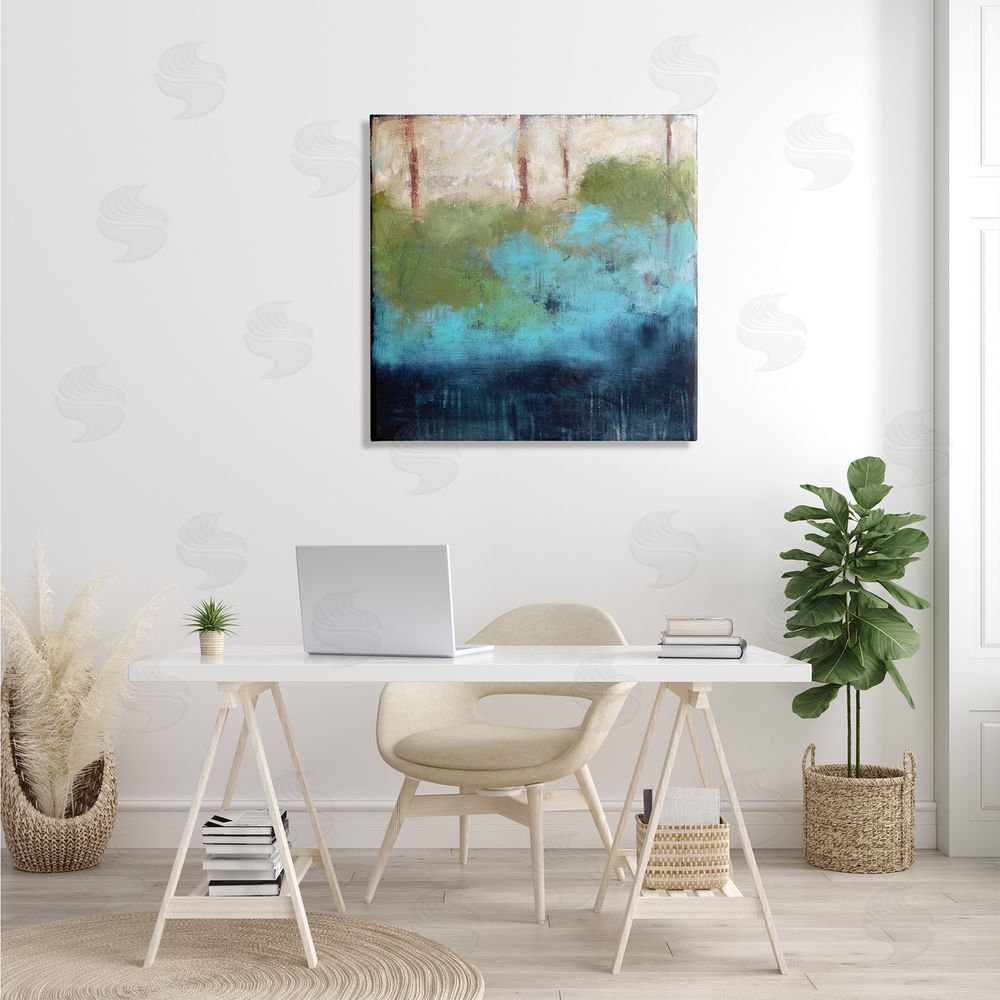Judi Bagnato Forest Floor River Abstraction Blue Green Brown Canvas Wall Art in Room