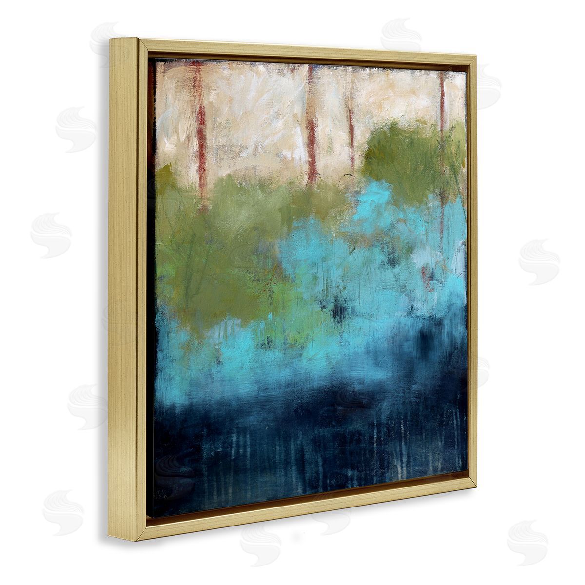 Judi Bagnato Forest Floor River Abstraction Blue Green Brown Gold Floating Frame Canvas Wall Art Print