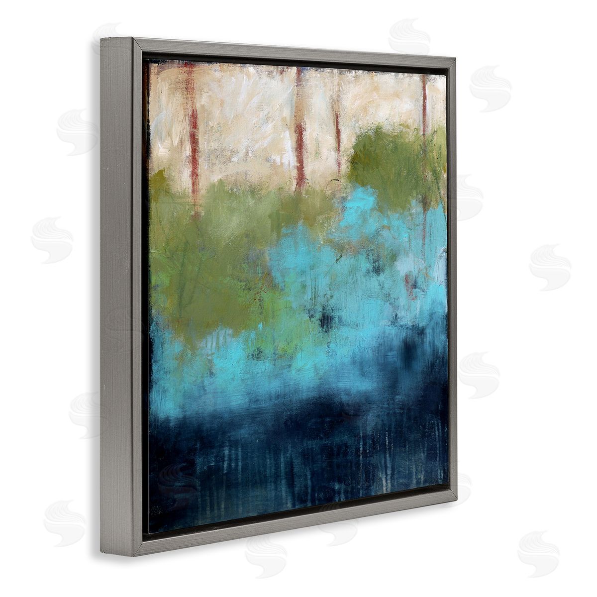 Judi Bagnato Forest Floor River Abstraction Blue Green Brown Gray Floating Frame Canvas Wall Art Print