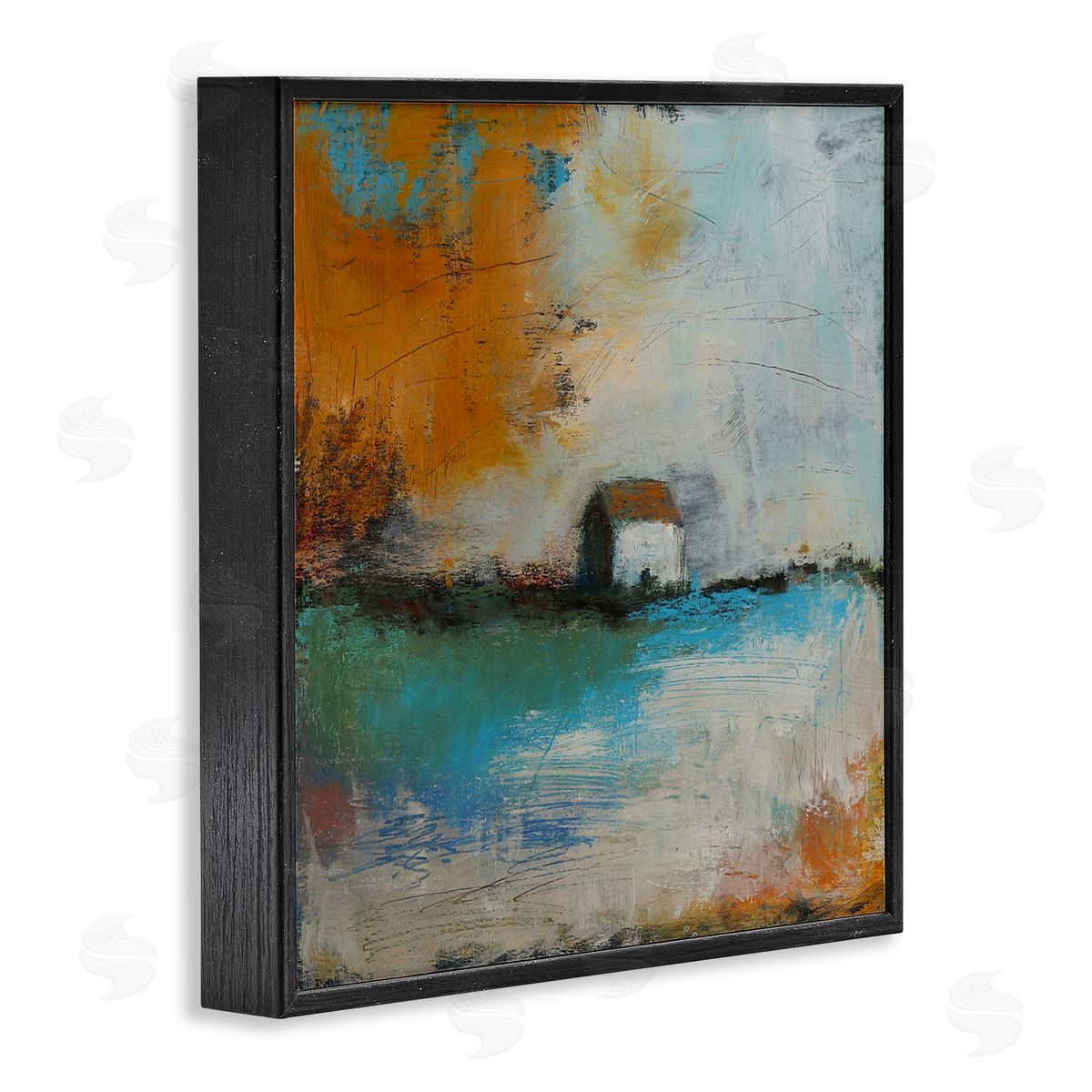 Judi Bagnato Abstract Country Farmhouse Landscape Orange Blue Sky Black Framed Glicee Wall Art Print