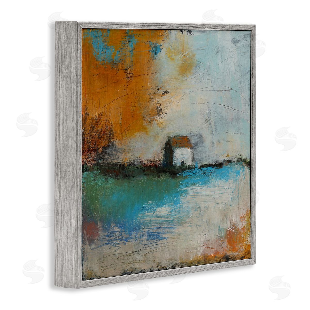 Judi Bagnato Abstract Country Farmhouse Landscape Orange Blue Sky Gray Framed Glicee Wall Art Print