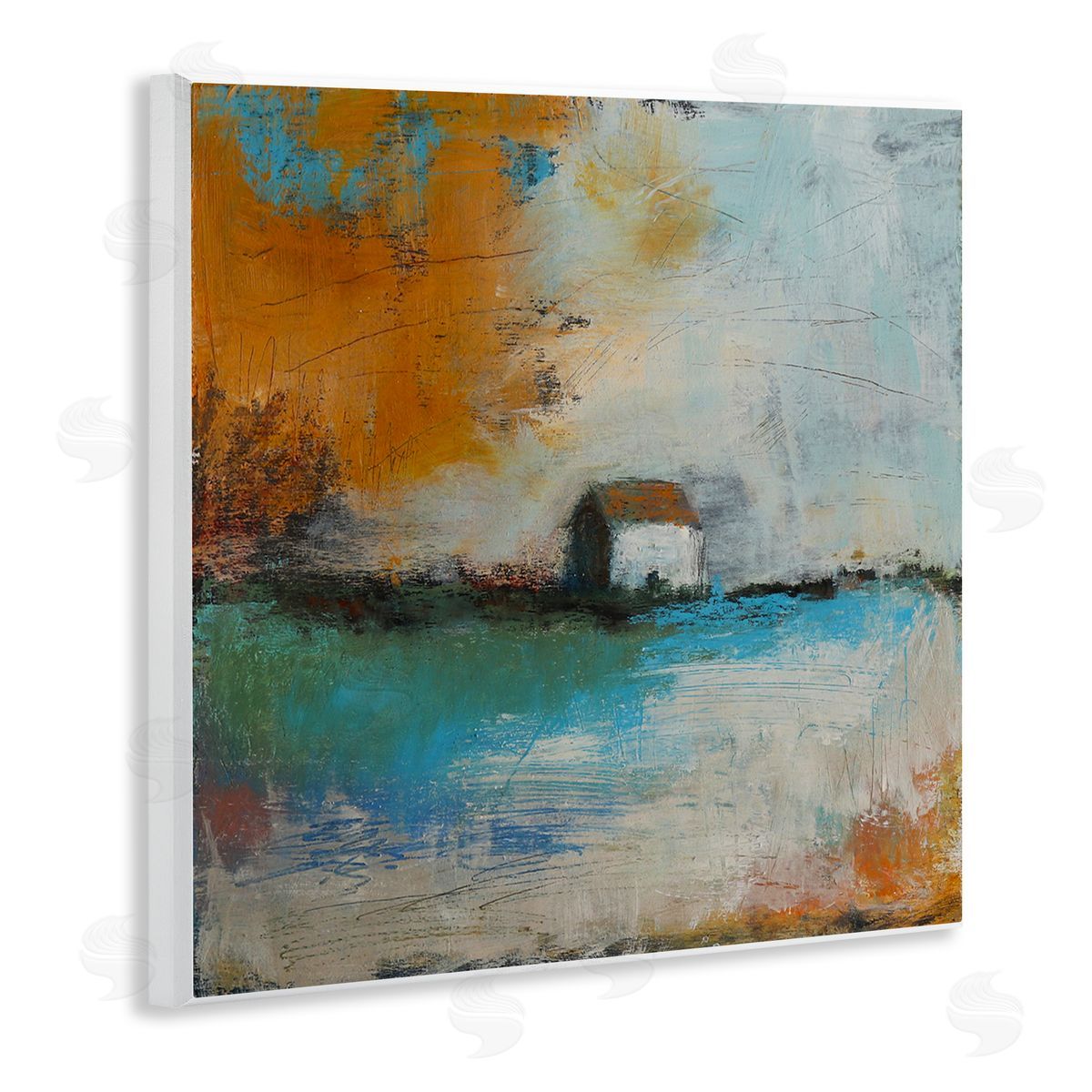 Judi Bagnato Abstract Country Farmhouse Landscape Orange Blue Sky Wooden Wall Plaque Art Print