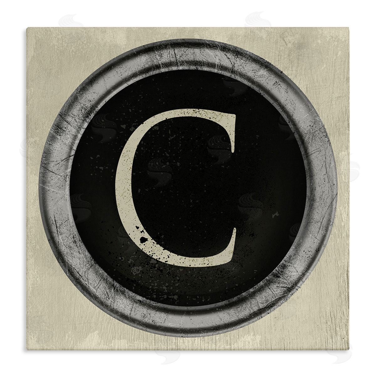 Stupell Studio Letter C Initial Typewriter Shape Vintage Key Stretched Canvas Wall Art Print