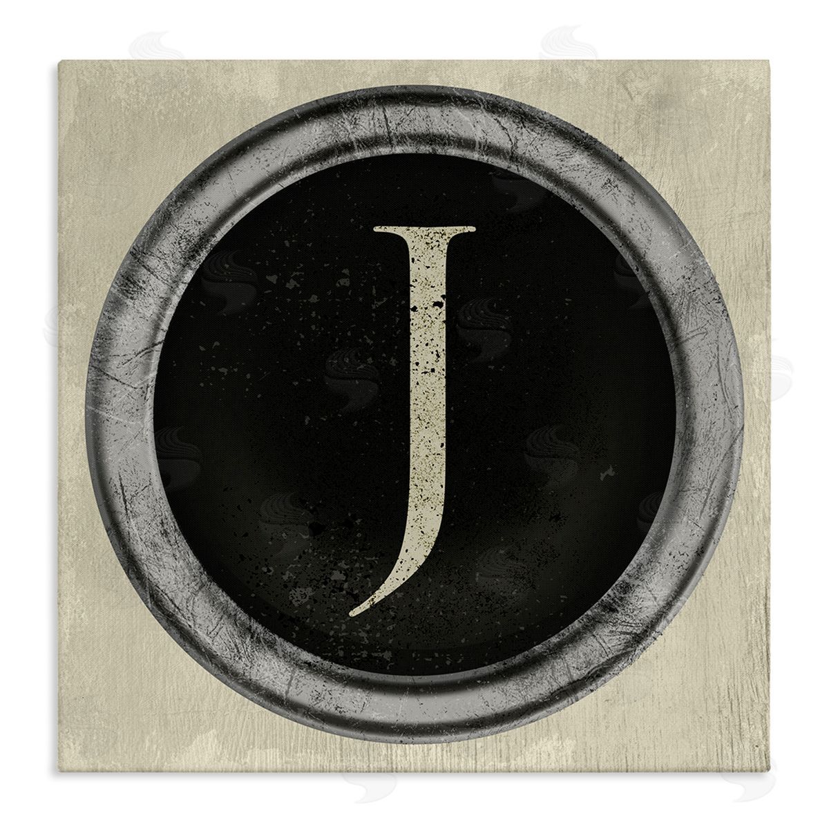 Stupell Studio Letter J Initial Vintage Shape Typewriter Key Stretched Canvas Wall Art Print
