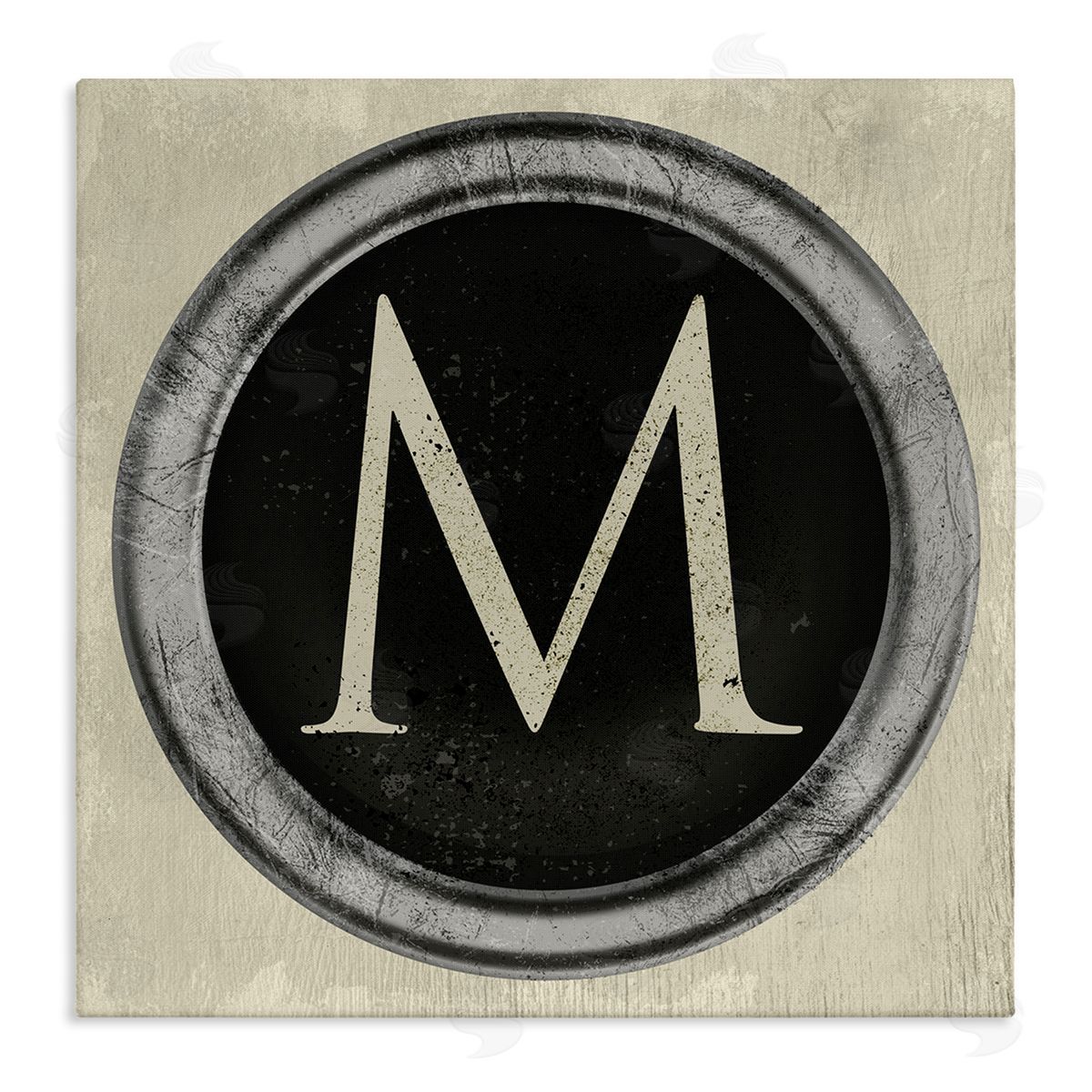 Stupell Studio Letter M Initial Vintage Shape Typewriter Key Stretched Canvas Wall Art Print
