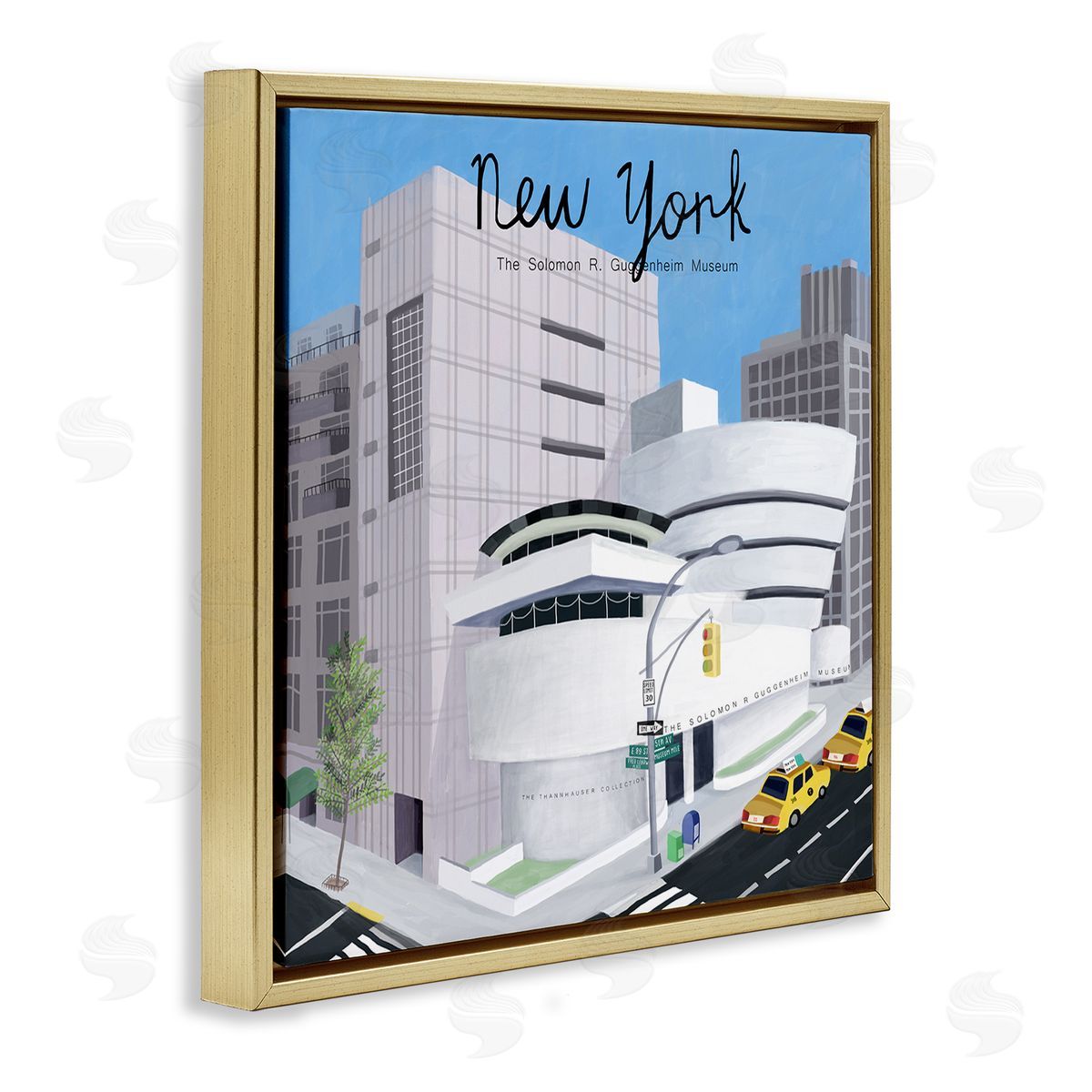 Carla Daly New York Famous Museum Landmark Modern Architecture Gold Floating Frame Canvas Wall Art Print