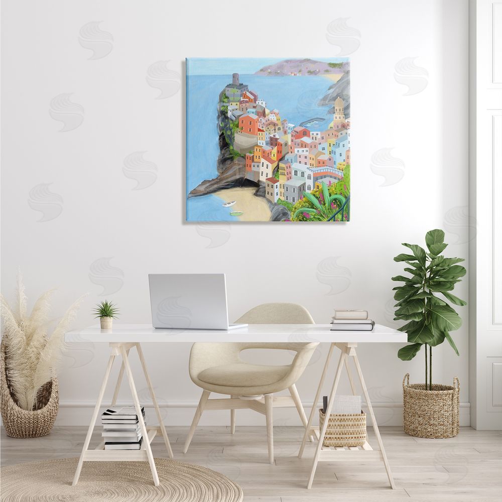 Carla Daly Cinque Terre Coastal City Architecture Italian Landmark Canvas Wall Art in Room