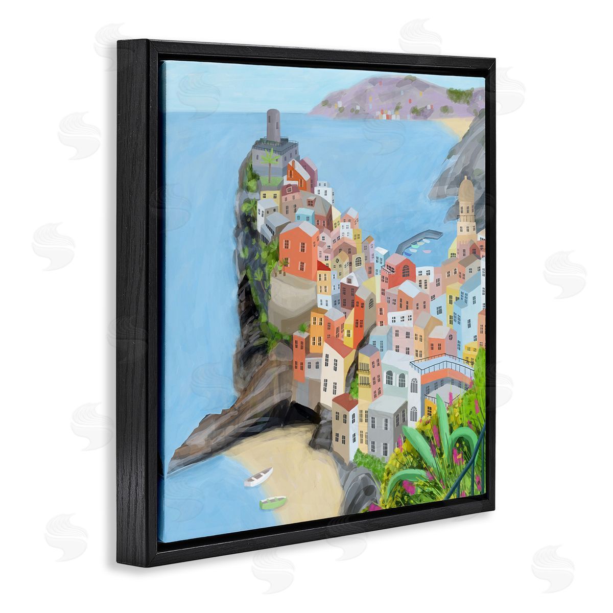 Carla Daly Cinque Terre Coastal City Architecture Italian Landmark Black Floating Frame Canvas Wall Art Print