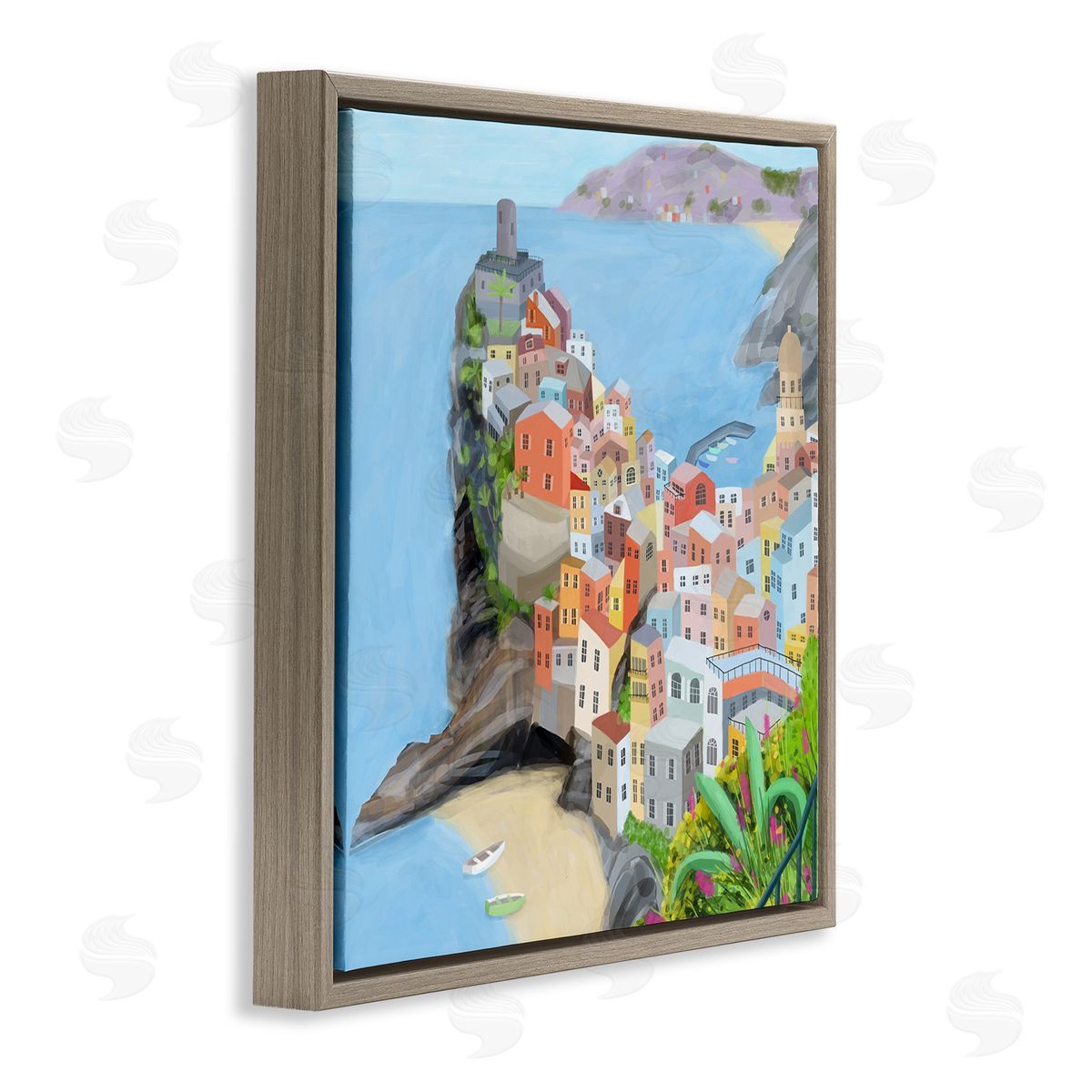 Carla Daly Cinque Terre Coastal City Architecture Italian Landmark Brown Floating Frame Canvas Wall Art Print