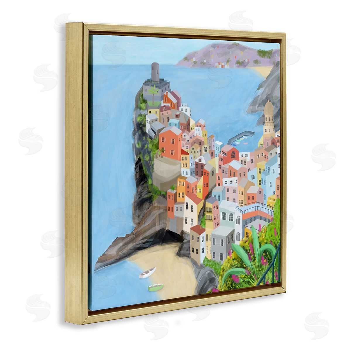 Carla Daly Cinque Terre Coastal City Architecture Italian Landmark Gold Floating Frame Canvas Wall Art Print