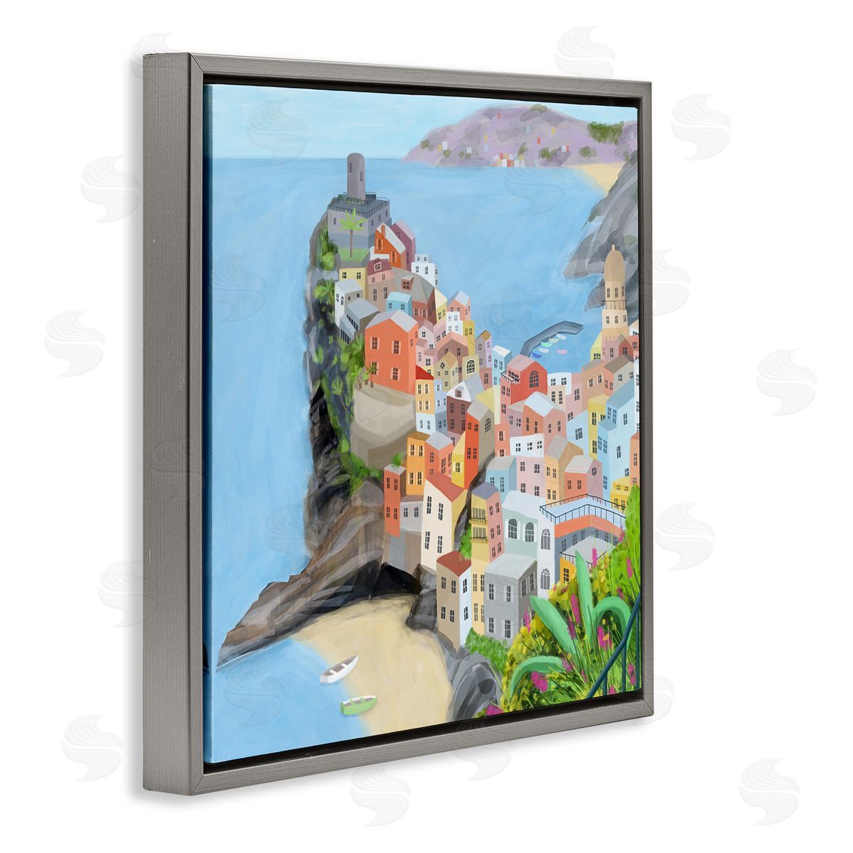 Carla Daly Cinque Terre Coastal City Architecture Italian Landmark Gray Floating Frame Canvas Wall Art Print